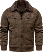 HOOD CREW Men’s Faux Fur Flight Bomber Jacket Vintage Winter Coats Fleece Lined Leather Jackets