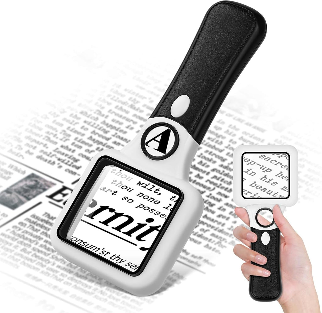 Compact Magnifying Glass with Lights,45X 10X Small Handheld Lighted Magnifier, 3 LED Light Magnifying Glass for Reading Small Prints & Low Vision Seniors Rectangle 1PACK