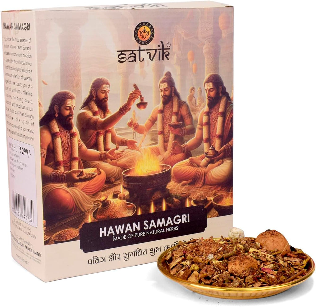 SATVIK 500 Gram Havan Samagri for Pooja | Hawan Kund, Durga Puja, Home Pooja, Yagya, Diwali Hawan/Havan Yagya Shanti Hindu Pujan Rituals Home Mandir Religious Spiritual Prayers Pooja