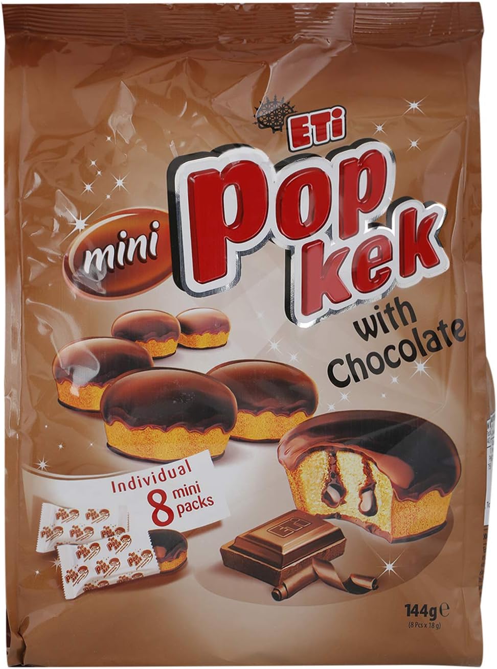 Eti Popkek Mini Cake With Chocolate, Turkish, Pack of 3 x 8 Mini Cakes