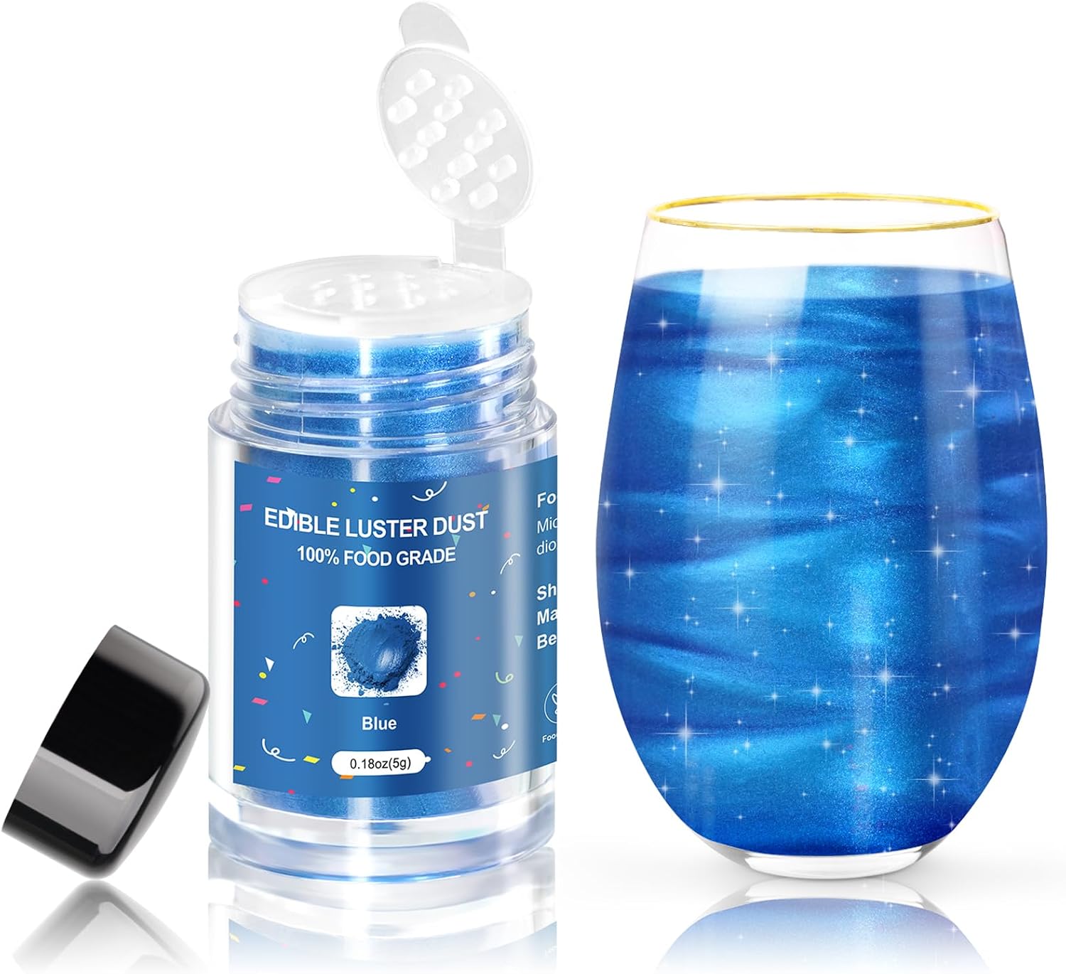 CRPTHE Blue Luster Dust Edible 5g, Edible Glitter for Drinks, Food Grade Glitter Shimmer Sprinkle Powder for Cocktails, Baking, Beverages, Cakes, Strawberries, Cookies, Fondant, Vegan