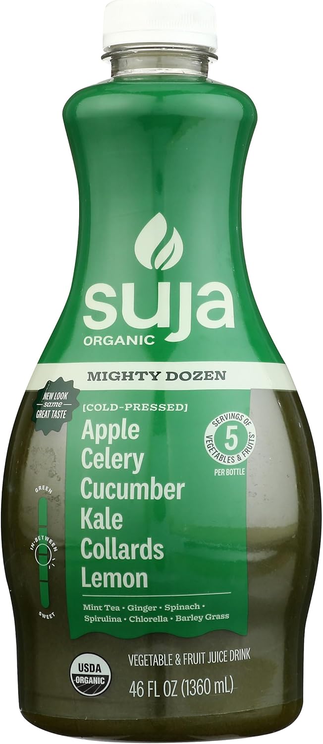 Suja Organic Mighty Dozen Cold Pressed Juice Drink, With Apple, Celery, Cucumber, Kale and Collard Greens, 46 fl oz Bottle