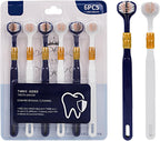 6 Pcs 3-Sided Toothbrush,Adult Toothbrushes,Soft Brushed 3-Sided Cleaning Toothbrush (Dark Blue-White)