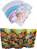 100 Pack 3.5g Mylar Storage Bags With Design, Holographic Rainbow Color, Resealable Stand-up 3.5 grams Baggies for Candy, Cookies, Snacks Packing, 4x5 Inches (PINEAPPLE)