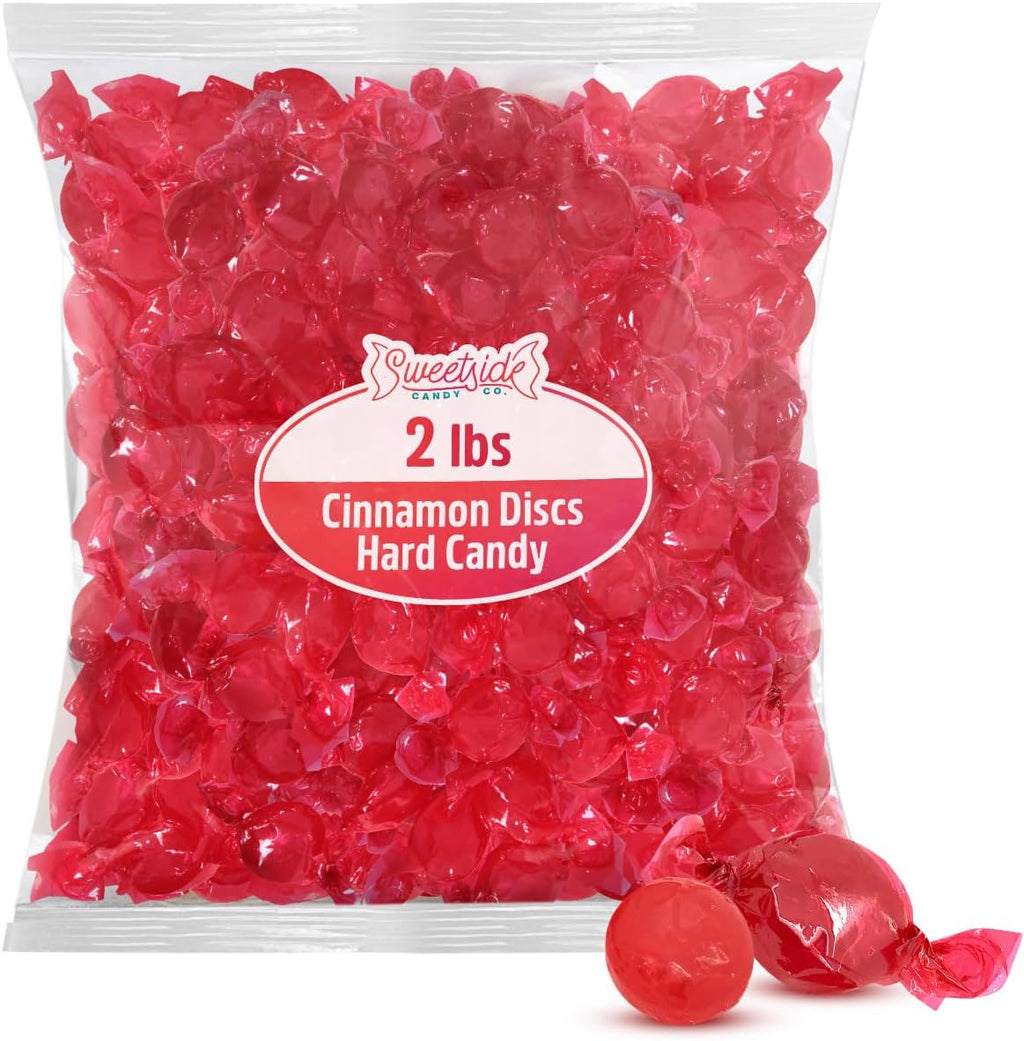 Cinnamon Discs Hard Candy, 2lb Pack of Cinnamon Candy Individually Wrapped, Traditional Candies in a Large Resealable Bag for Family Gatherings, Events and Candy Buffets