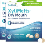 Oracoat XyliMelts for Dry Mouth Night Time or Day - Moisturizing Dry Mouth Adhering Discs, Sugar Free with Xylitol, 80 Count (2 X 40 Twin Pack), Mild Mint Flavor, 8-Hour Relief