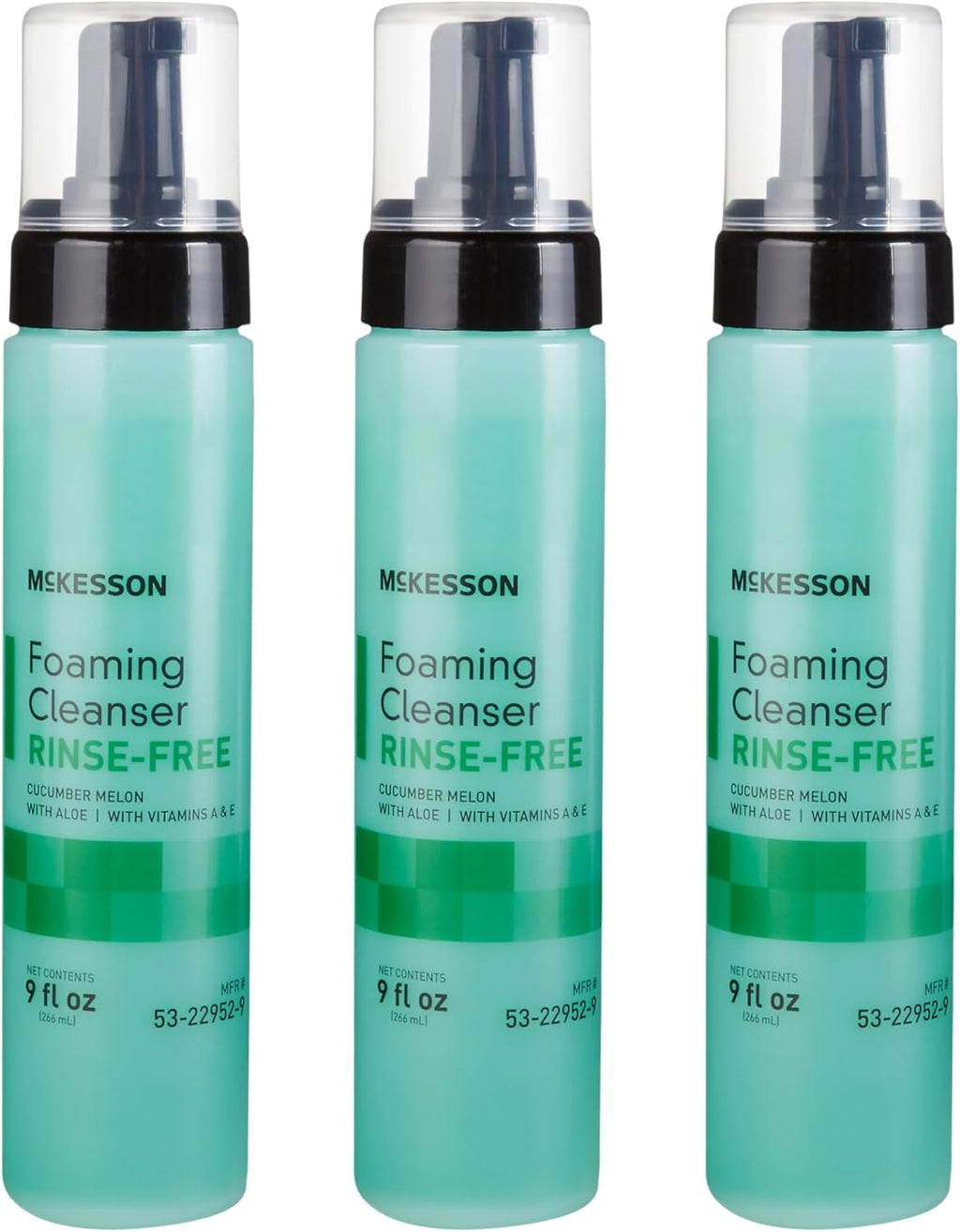 McKesson Rinse-Free Foam Cleanser with Aloe, 9 oz [3 Count] Vitamin A and E - Body Wash & Shampoo for Elderly, Hospital Grade, Cucumber Melon
