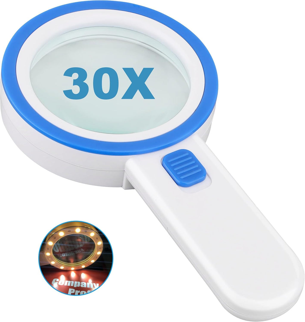 Magnifying Glass with 12 LED Lights, Double Glass Lens Handheld Illuminated Magnifier Reading Magnifying Glass with for Seniors Read, Coins, Stamps, Map, Inspection, Macular Degeneration (Blue)