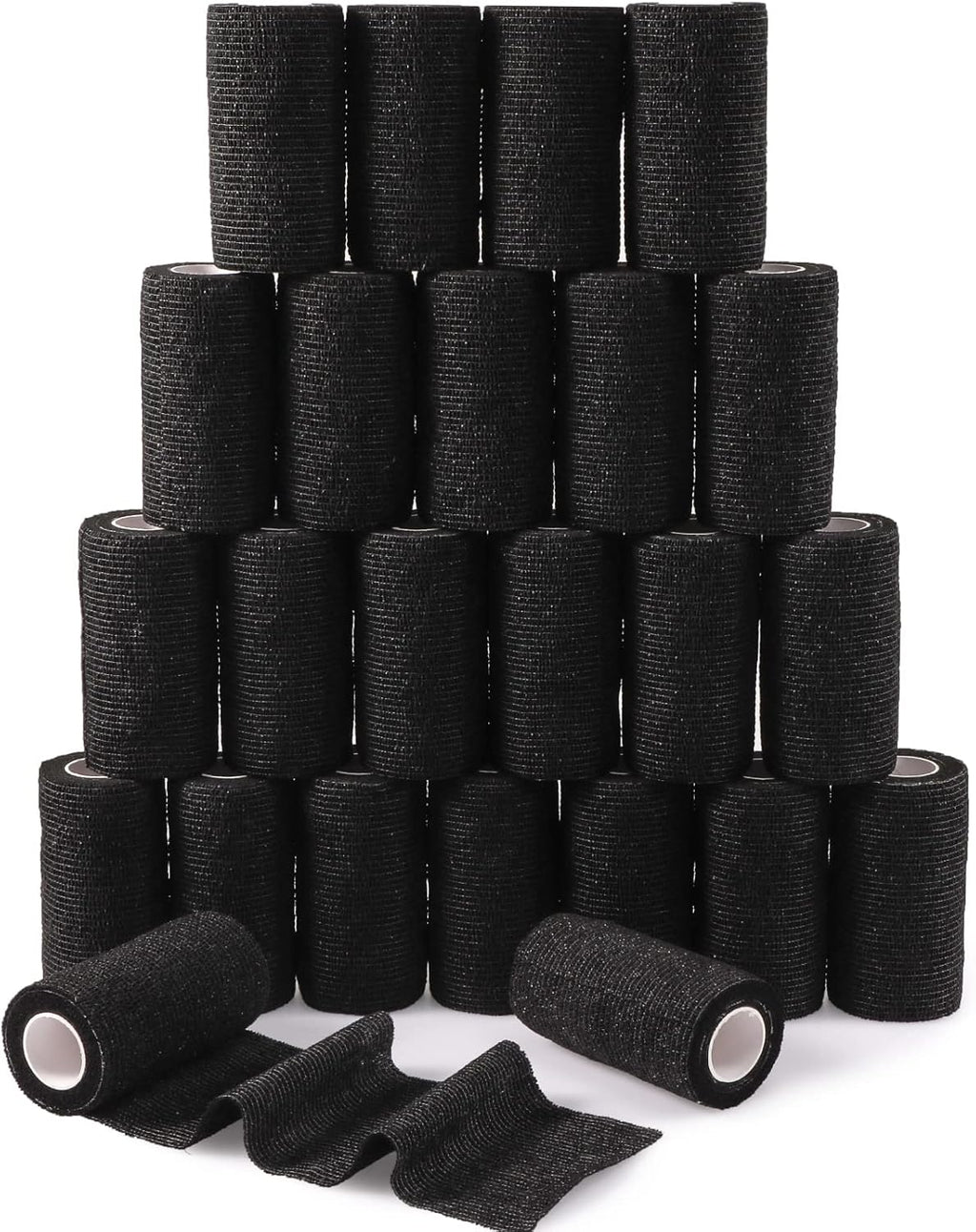 24 Pack Self Adherent Cohesive Bandage Wrap, 4” x 5 Yards Elastic Grip Tape Black Vet Wrap for Dogs, Athletic Bandages Wrap for First Aid Medical, Sports, Ankle, Wrist Sprains