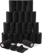 24 Pack Self Adherent Cohesive Bandage Wrap, 4” x 5 Yards Elastic Grip Tape Black Vet Wrap for Dogs, Athletic Bandages Wrap for First Aid Medical, Sports, Ankle, Wrist Sprains