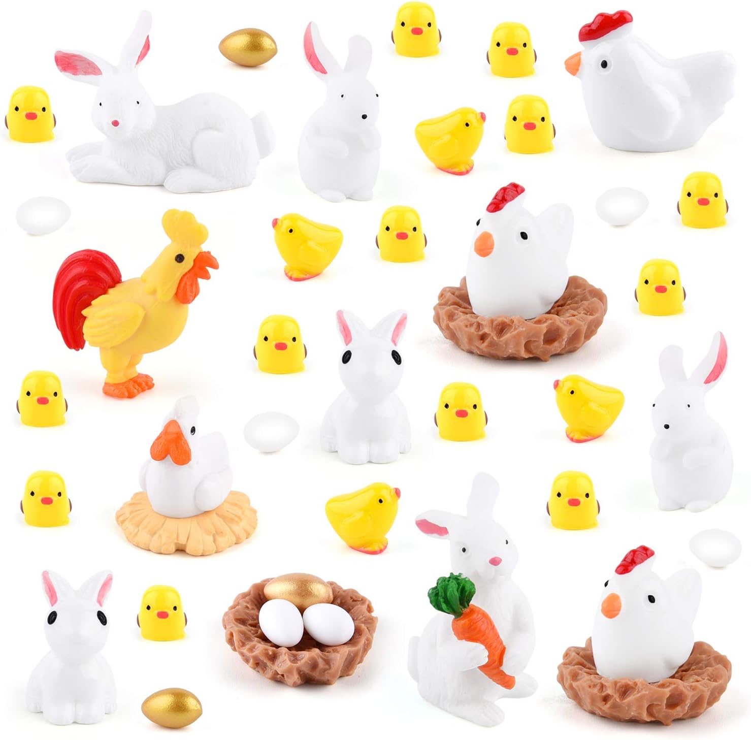 TUPARKA 40Pcs Animals Miniature Figurines, Easter Rabbit, Chicken, Egg, Chicken Nest Ornaments for Fairy Garden, Cake, Cupcake Toppers, Easter Party Decoration