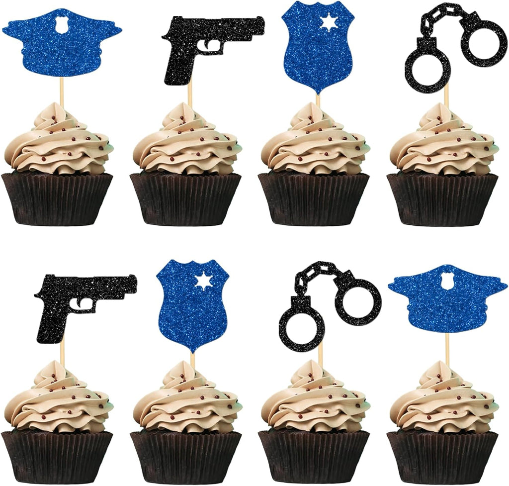 24Pcs Police Academy Graduation Cupcake Toppers, Police Officer Party Supplies, Retirement Party Decorations for Police Officer, Police Officer Birthday Party Decorations