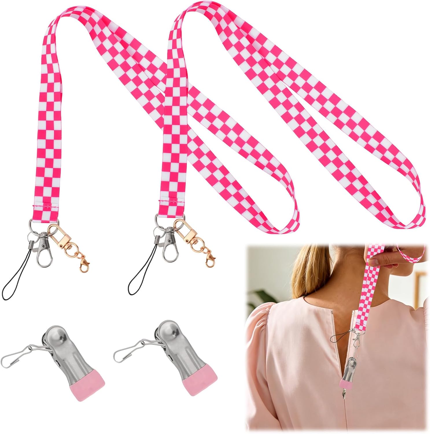 2pcs Back Zipper Pull Helper with Hooks, Single-Hand Zipper Assistant for Tight Dresses Boots Shoes Skirts Bags, Convenient Zip Puller Aid Tool for Alone Women Seniors Travelers & Long Nails (Pink)