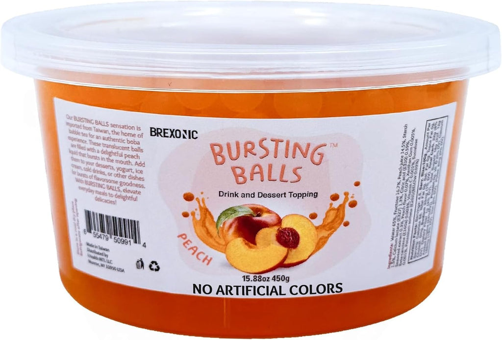 BREXONIC Boba Pearls, Peach Popping Bursting Boba, Tapioca Pearls For Bubble Tea and No Artificial Colors (Peach, 1 LB 1 Pack)