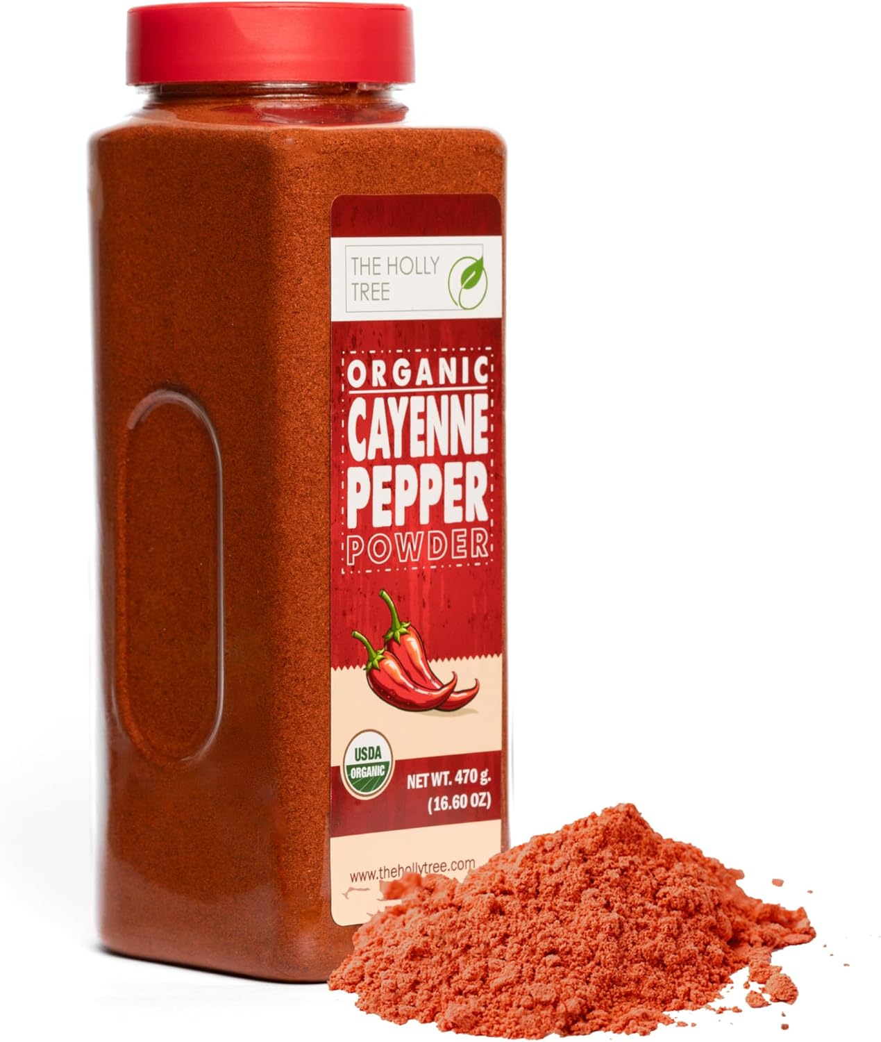 Organic Cayenne Pepper Powder 16.60 oz - Ground Red Chili for Cooking, Spices & Seasoning - Cayenne Pepper Organic, Gluten Free, USDA Ceritified, Kosher - The Holly Tree