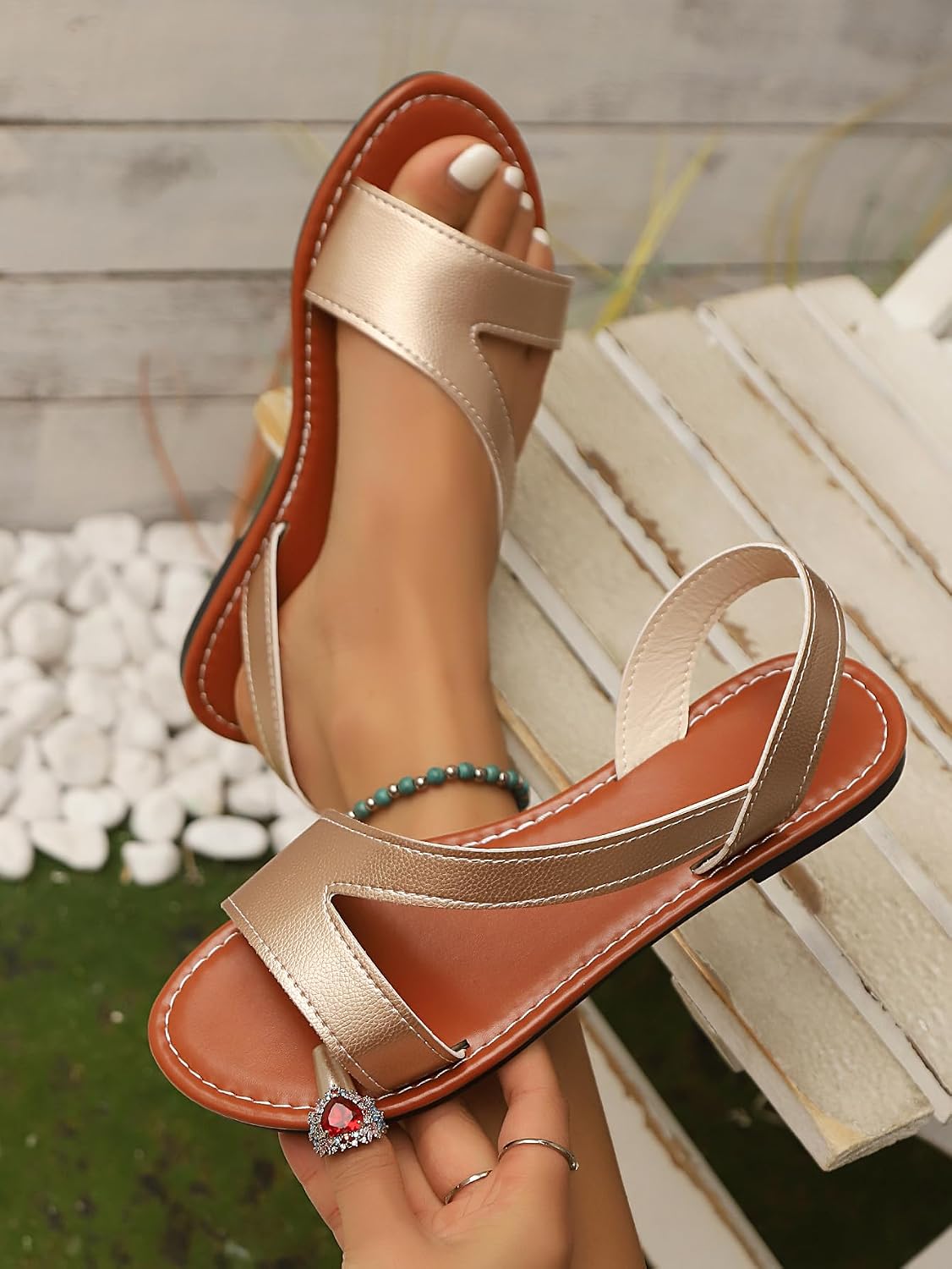 Women's Solid Color Slingback Flat Sandals – Casual Open Toe Slip-On Summer Sandals for Beach Daily Wear