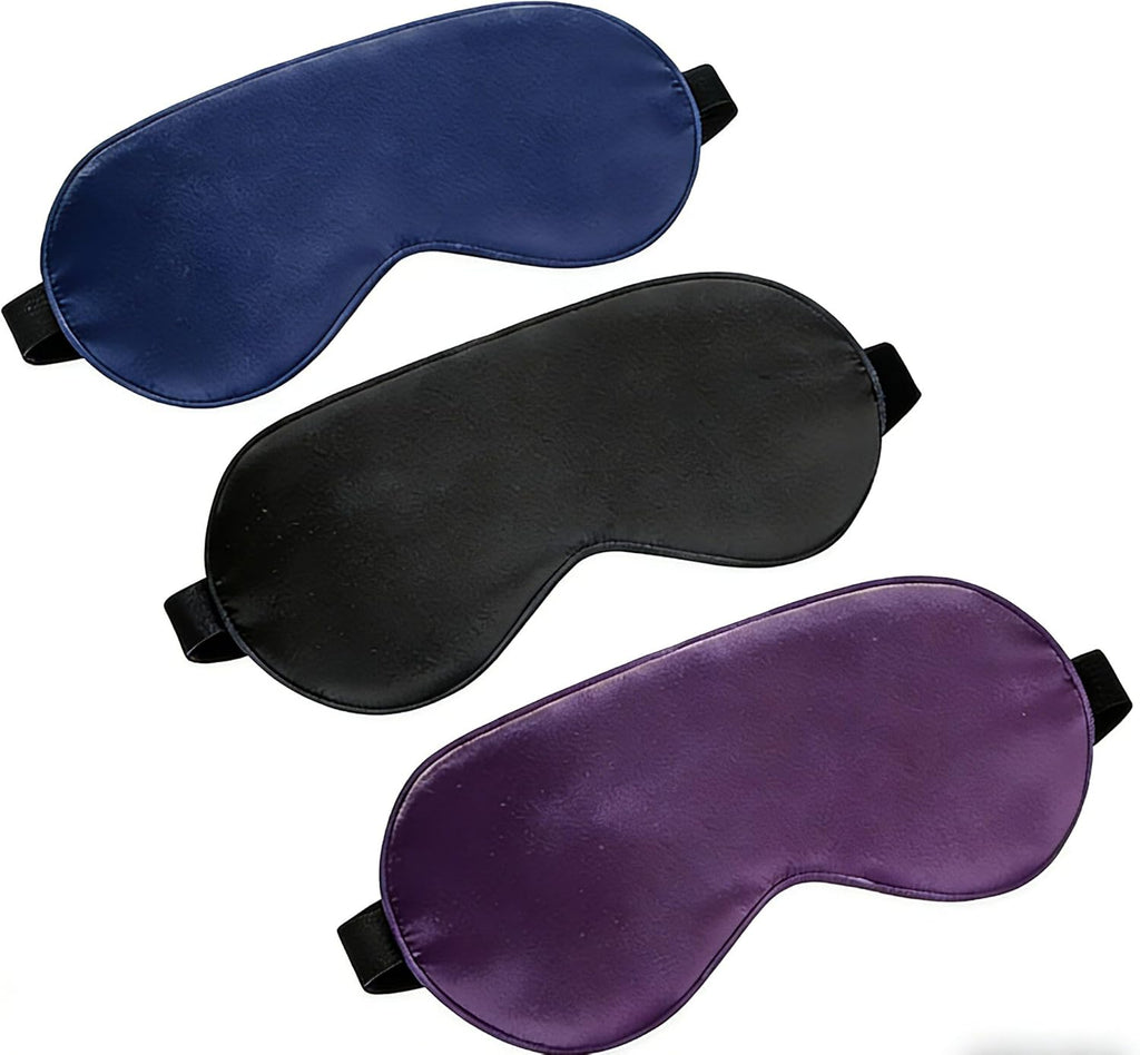 Sleep Mask Silk Eye Mask for Sleeping, Super Soft Blackout Eye Mask for Women Men, Adjustable Straps, Suitable for Travel, 3 Pack, Black-Purple-Navy,8.86 * 4.92 inches
