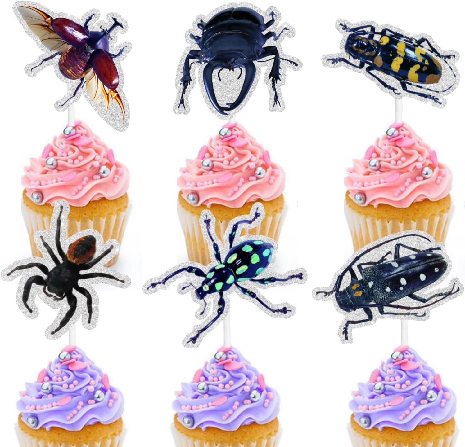 Cupcake Toppers 18-Piece Set, Insect Bug Beetle Themed Kids Happy Birthday, Boys and Girls Insect Themed Birthday Party, Baby Shower, Beetle Themed Party Decoration Supplies. LIANGSS