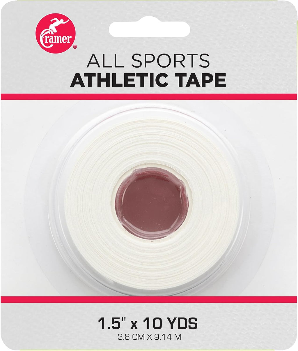 Cramer Team Color Athletic Tape, 1.5" x 10 Yards White, Easy Tear Sports Tape for Ankle, Wrist & Knee, Latex-Free Adhesive, Strong Support, Athletic Training Tape Roll