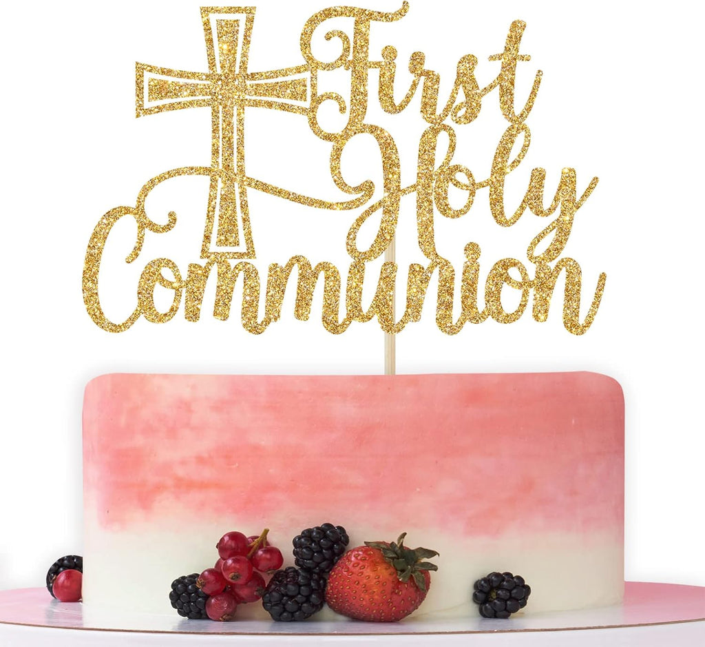 First Holy Communion Cake Topper, Spanish Baptism, First Communion Decoration, Wedding Christening Baby Shower 1st Birthday Party Decorations Gold Glitter