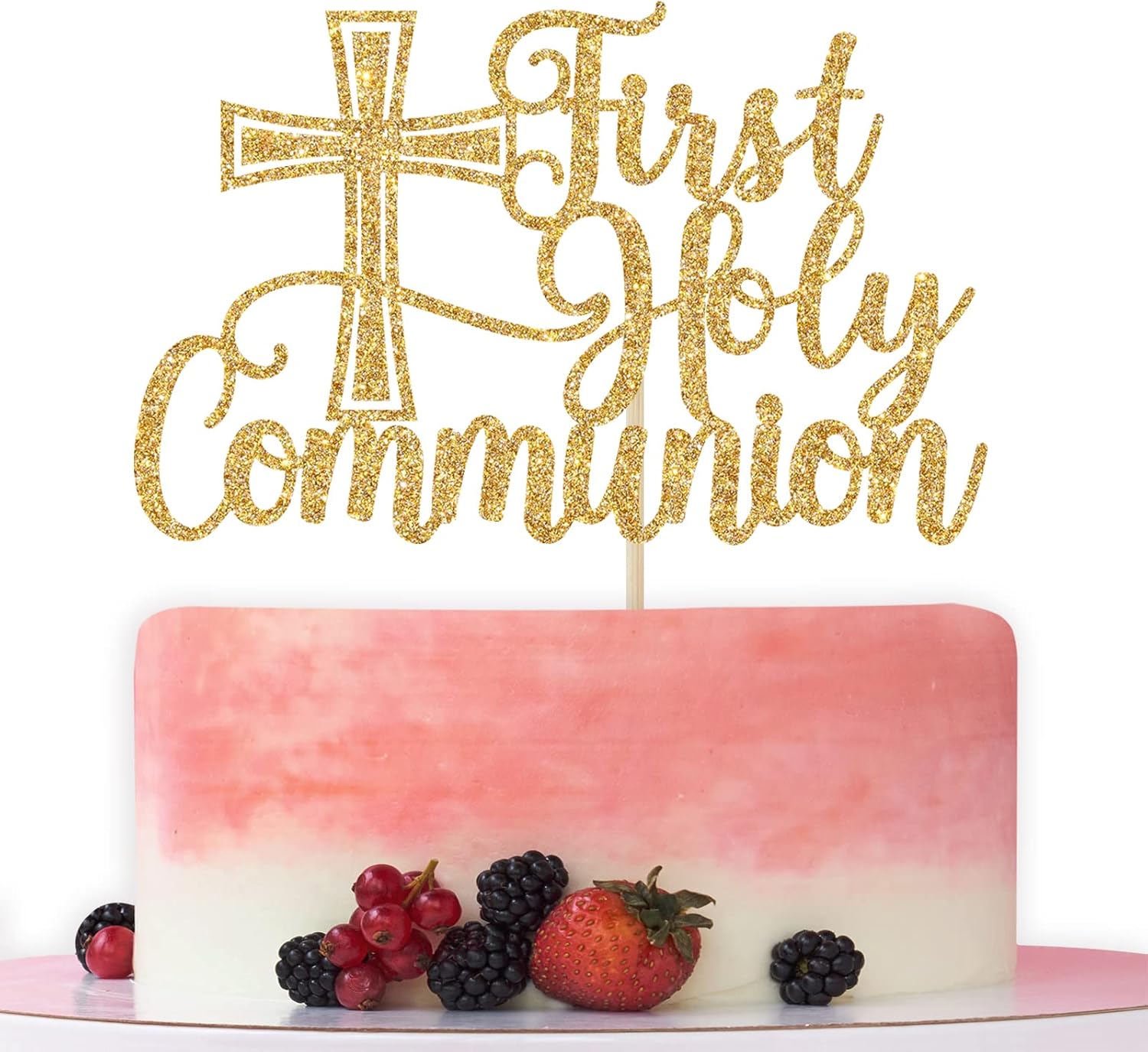 First Holy Communion Cake Topper, Spanish Baptism, First Communion Decoration, Wedding Christening Baby Shower 1st Birthday Party Decorations Gold Glitter