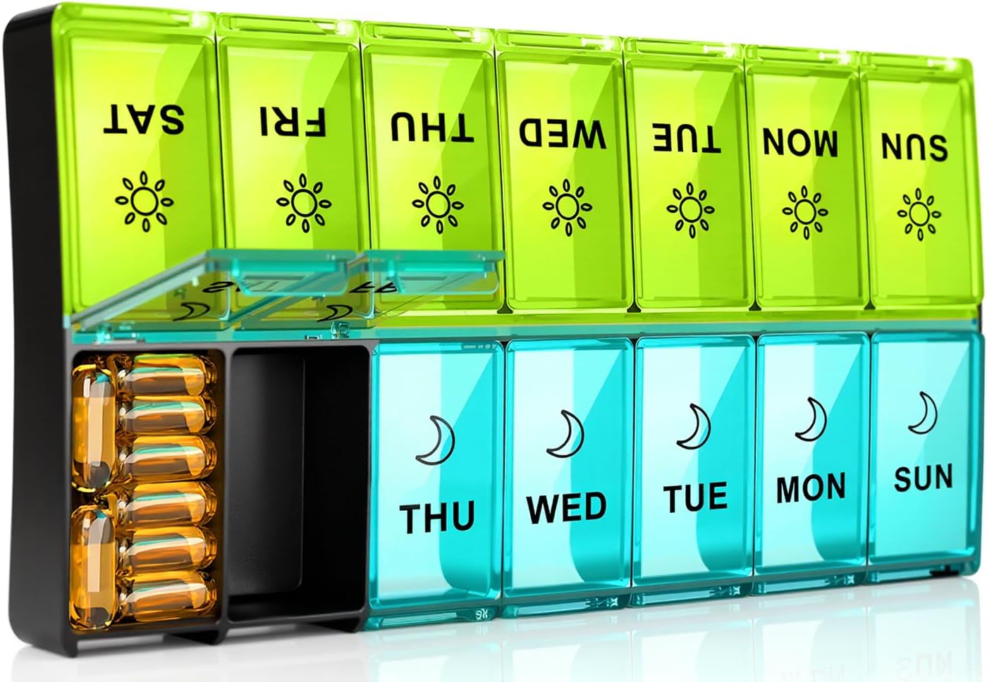 Mossime XL Large Daily Pill Organizer 2 Times a Day, Extra 7 Day Pill Box Am Pm, Weekly Day Night Vitamin Holder, Medicine Organizer, Big Pill Container, Medication Dispenser 14 Compartments