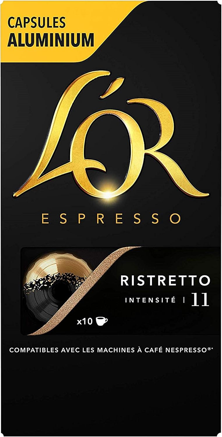 L'Or Espresso Café Ristretto - Intensité 11 - 50 Capsules en Aluminium Compatibles avec les Machines Nespresso (Lot de 5X10 capsules)