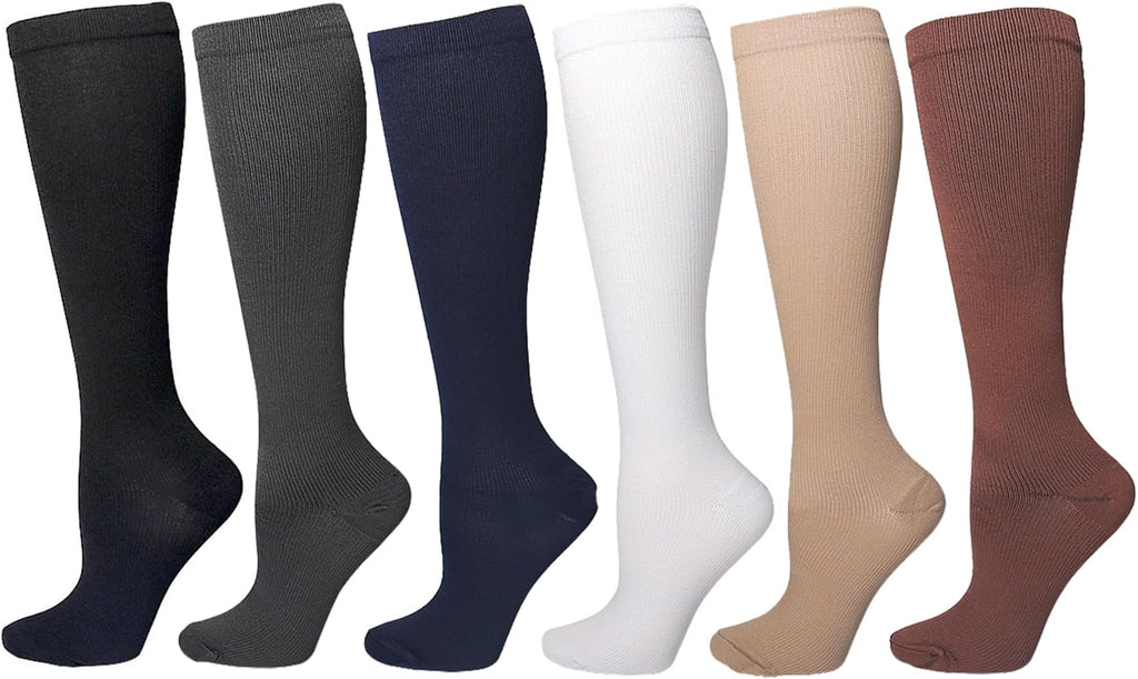 6 Pairs Compression Socks for Women Men, Medical Compression Socks for Women & Men, Support Knee High Socks for Running Nurses Travel