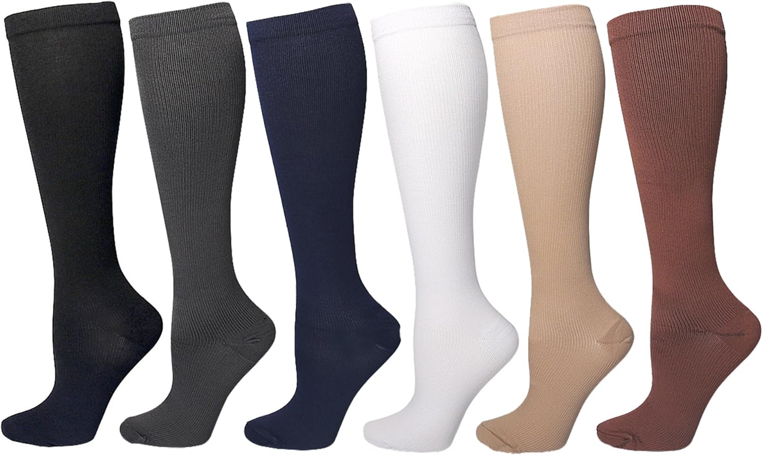6 Pairs Compression Socks for Women Men, Medical Compression Socks for Women & Men, Support Knee High Socks for Running Nurses Travel