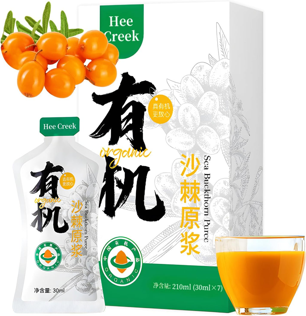 Hee Creek 100% Pure Sea Buckthorn Concentrate Juice 210ml/7.1oz Seabuckthorn Berry Pulp Puree Juice Raw Liquid Drink 有机沙棘原浆 沙棘果汁