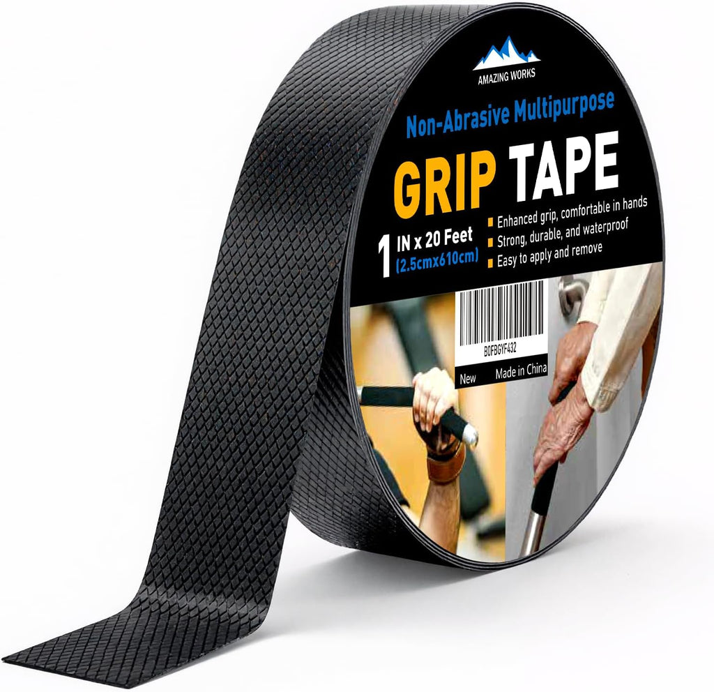Rubber Grip Tape, 1 In x 20 Ft Non-Abrasive Grip tape for handles, Strong Adhesive Waterproof Heat Resistant Cushion grip, Comfortable in hands, perfect for handles, handlebars, or any slippery stuff