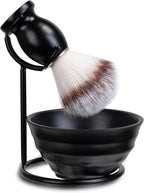 Shaving Brush Set for Men, 3in1 Shaving Set includes Synthetic Shaving Brush with Steel Stand and Resin Bowl (3pcs)