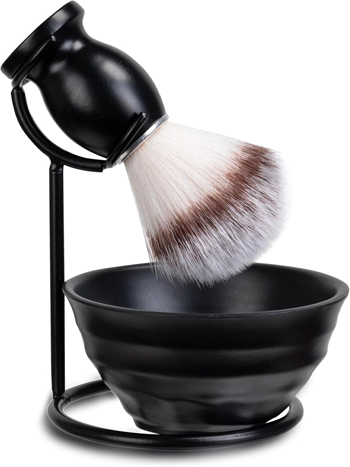 Shaving Brush Set for Men, 3in1 Shaving Set includes Synthetic Shaving Brush with Steel Stand and Resin Bowl (3pcs)