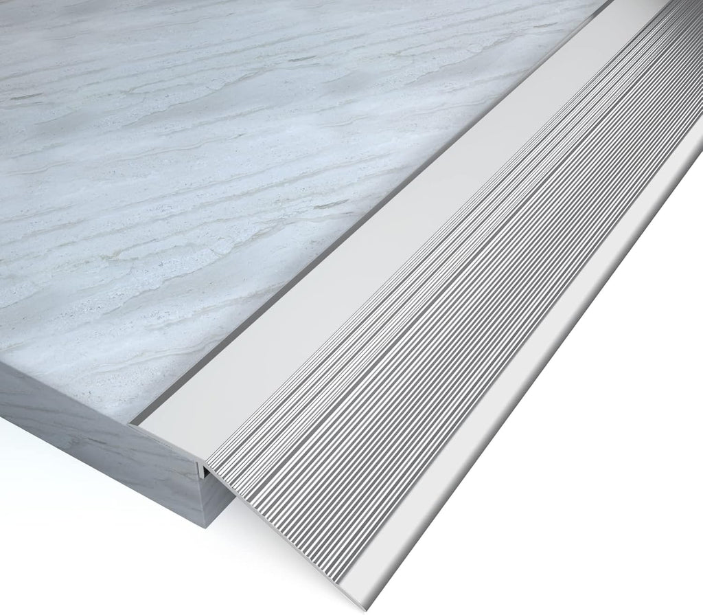 NeatiEase Threshold Ramps for Doorways, 48" Metal Floor Transition Strip Replacement, Aluminum Floor Reducer Molding for Carpet/Entry Door/Tile/Threshold/Wheelchair (Silver)