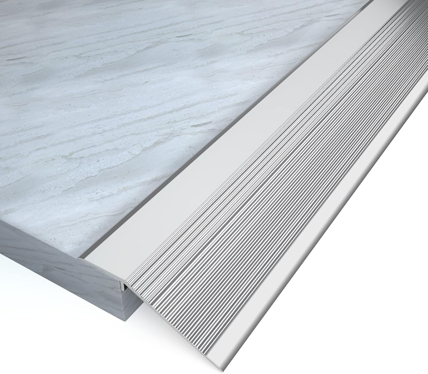 NeatiEase Threshold Ramps for Doorways, 48" Metal Floor Transition Strip Replacement, Aluminum Floor Reducer Molding for Carpet/Entry Door/Tile/Threshold/Wheelchair (Silver)