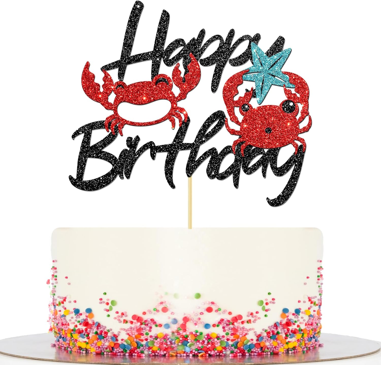 Crab Happy Birthday Cake Topper Crab Theme Birthday Decor Ocean Theme Decorations Supplies Glitter Black Red