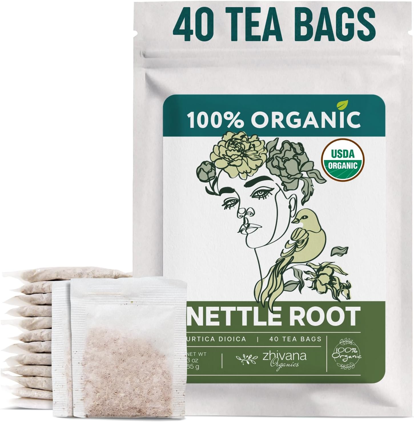 Organic Stinging Nettle Root Tea (40 Tea Bags) - Traditionally Used Herbal Tea for Men’s Health - Supports Prostate, Hormonal Balance & Energy - Té de Raíz de Ortiga