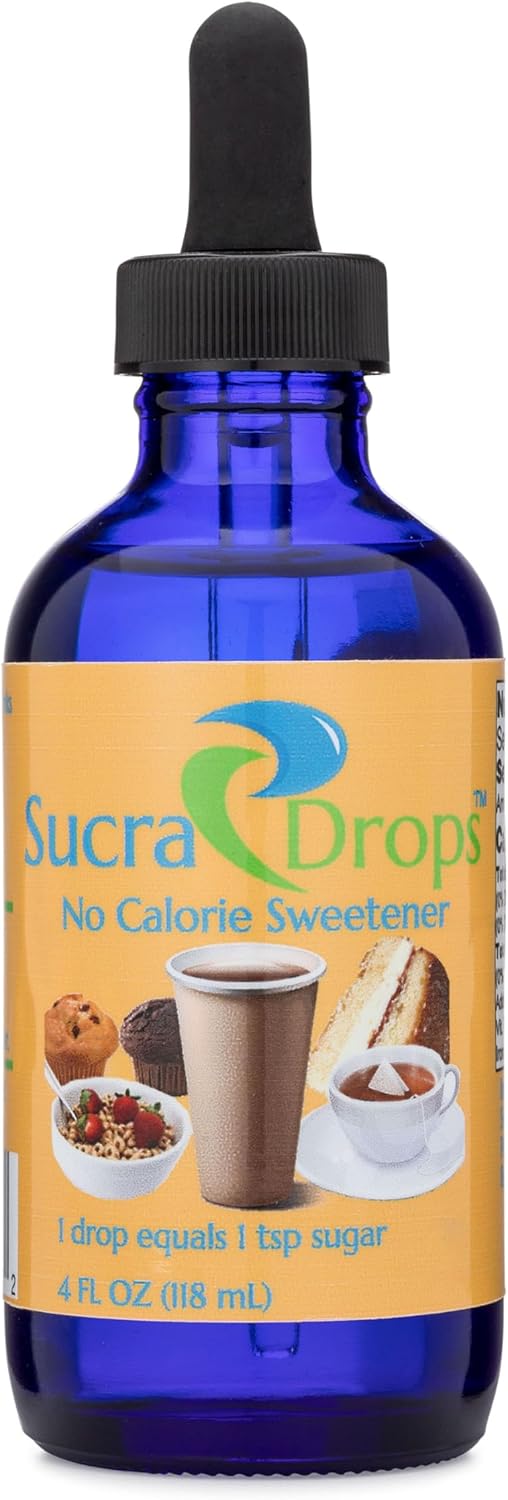 SucraDrops 4 oz Bottle of Premium Liquid Sucralose Sweetener, 1,180 Servings x 2 drops per serving size, totaling 2,360 drops