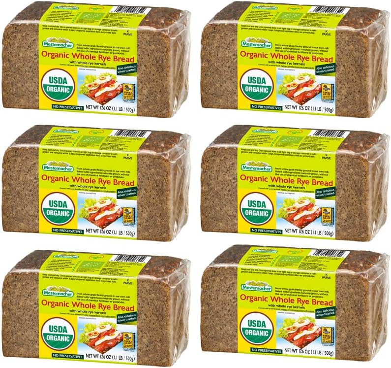 Mestemacher Whole Grain Bread (Organic Whole Rye, 17.6 oz, pack of 6)