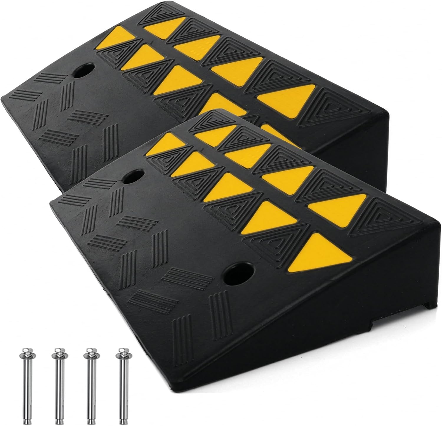 Pyle Rubber Curb Ramp 2PC Set, Heavy-Duty Driveway Ramp 4.1" Rise, 55,000 lbs Capacity, 19” L x 11.82” W, High-Density Waterproof Threshold Ramps for Cars, Trucks, Wheelchairs, Garage & Sidewalk