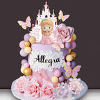 39 PCS Princess Cake Topper Castle Cake Decoration with Butterflies Artificial Flowers and Balls for Princess Birthday Supplies (Pink and Purple)