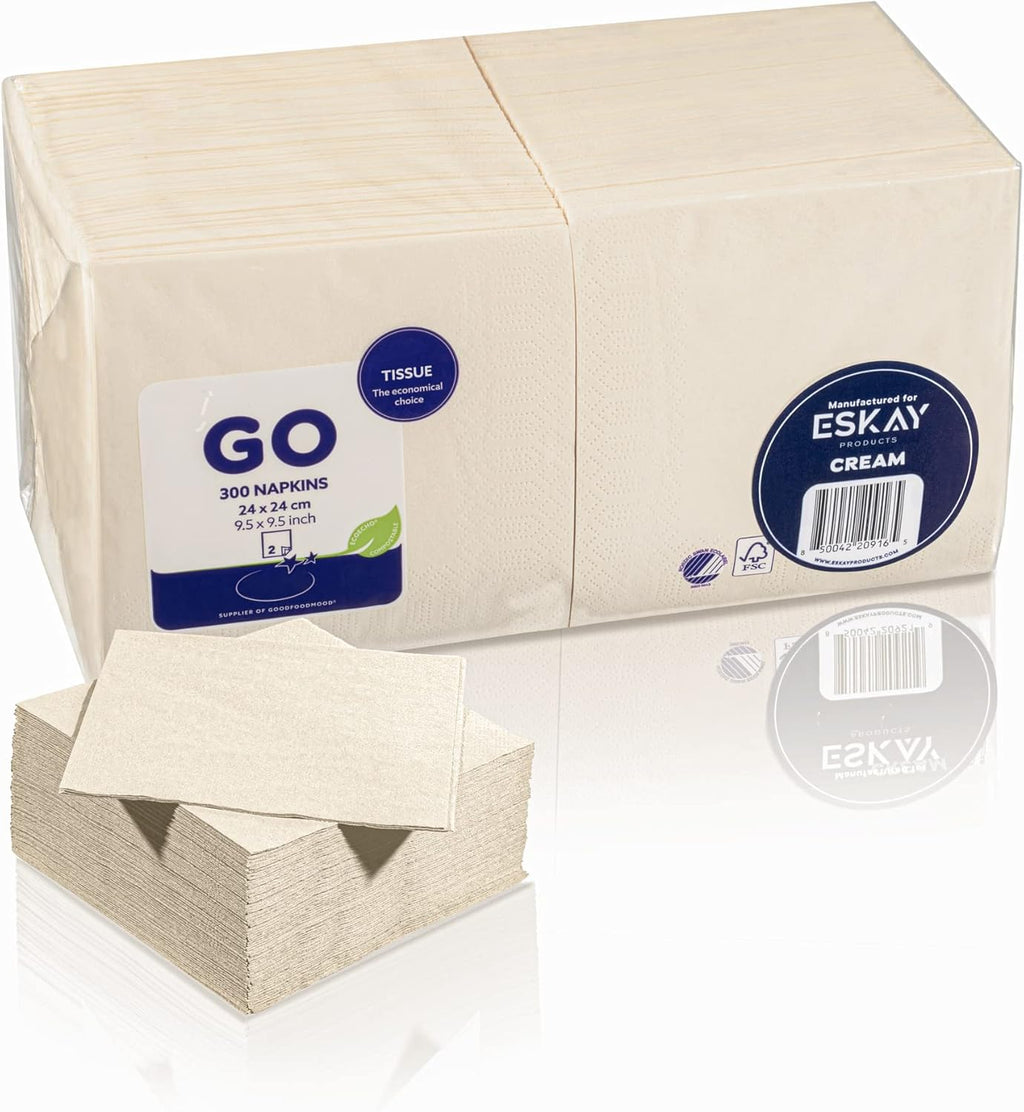 Cream Beverage Napkins, 2-Ply Disposable Paper Napkins-Bar, Cocktail, Weddings, Birthday, EU Made, (300 Count)