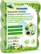 TECHSHARE 1.2 Gallon Biodegradable Trash Bags, 80 Count, Compostable Garbage Bags, 1.5 Gallon Capacity, Green