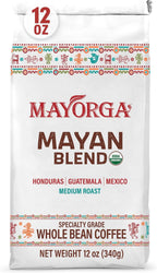 Mayorga Organic Coffee 12oz Mayan Blend - Medium Roast Whole Bean Specialty Grade Coffee, 100% Arabica, Slow Roasted, Chocolate and Floral Flavor with Low Acidity - USDA Organic, Non-GMO, Kosher