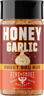 Fire & Smoke Society Honey Garlic BBQ Rub | Seasonings and Rubs for Smoking and Grilling | Pulled Pork Ribs Chicken, Burgers, Dry BBQ Rubs Spices | Honey Garlic, Brown | M 6.5 oz
