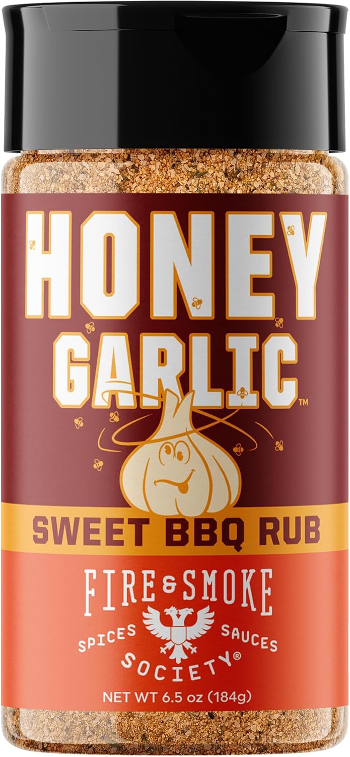 Fire & Smoke Society Honey Garlic BBQ Rub | Seasonings and Rubs for Smoking and Grilling | Pulled Pork Ribs Chicken, Burgers, Dry BBQ Rubs Spices | Honey Garlic, Brown | M 6.5 oz