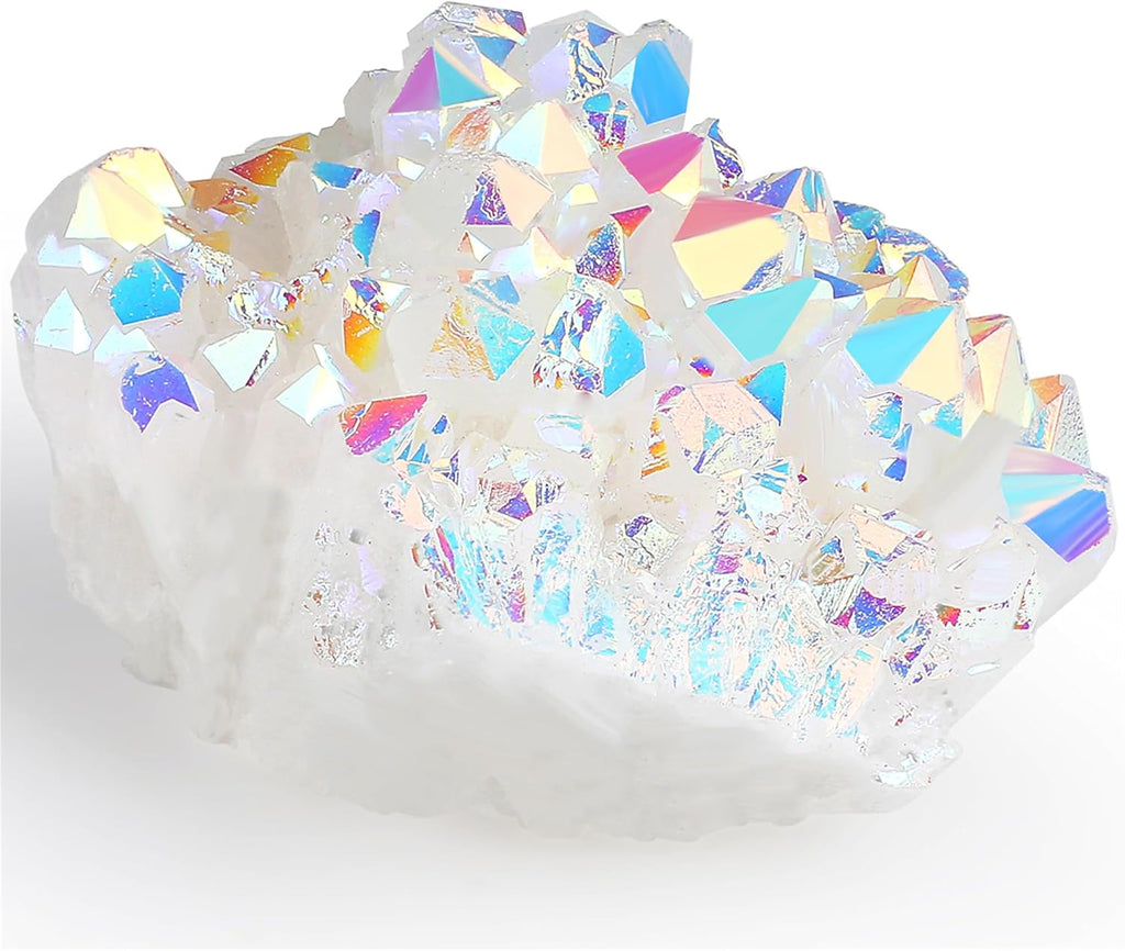 YATOJUZI Angel Aura Crystal Cluster Raw Rocks Quartz Stones Healing Crystals and Titanium Coated Mineral Geode Reiki Gemstones Druzy for Energy Protection 1PCS
