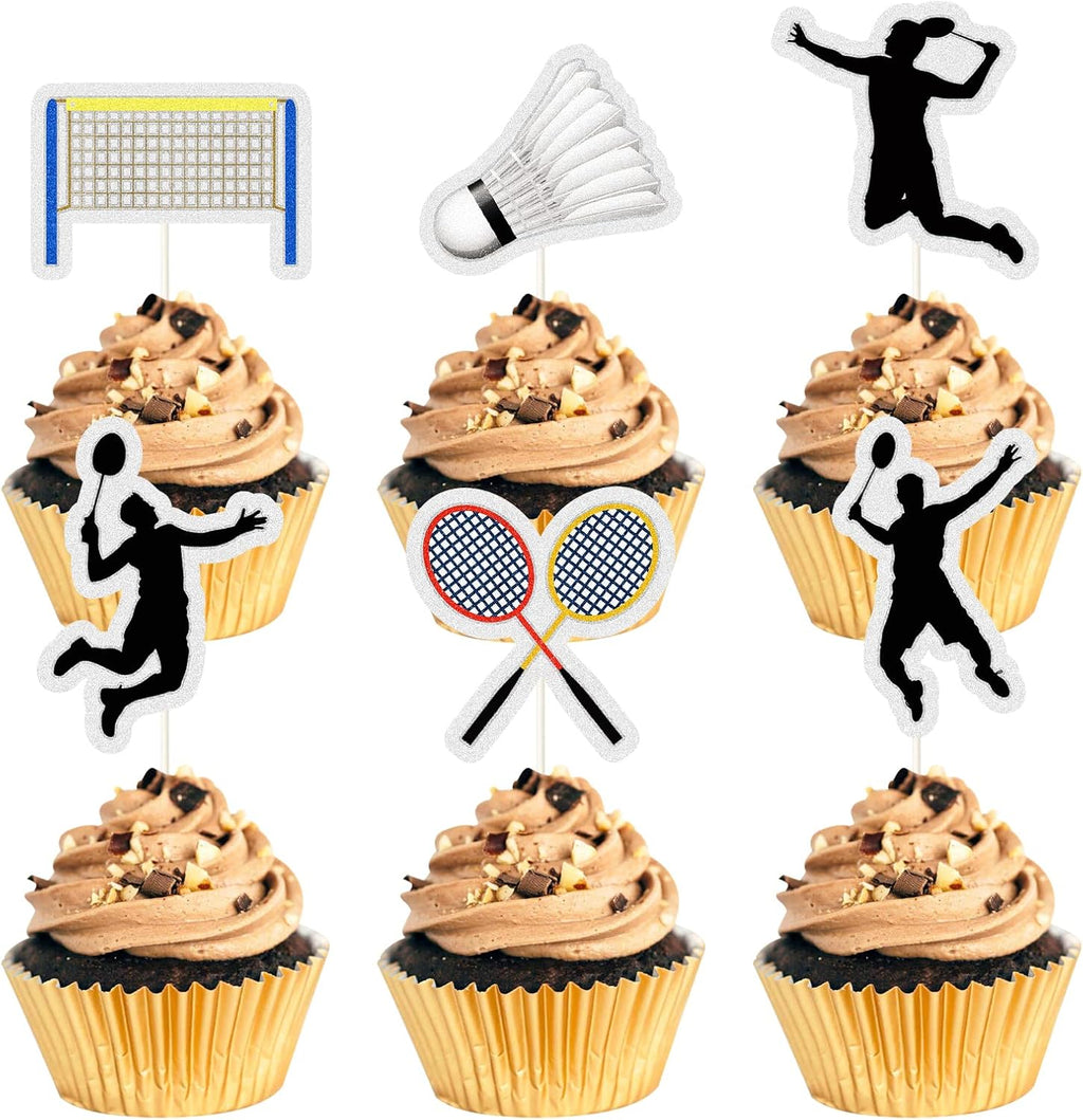 18 Pcs Badminton Theme Cupcake Toppers badminton Lovers Party Supplies Sparkle Glitter Cake Decor,Sports Party Decorations- Birthday Cupcake Toppers