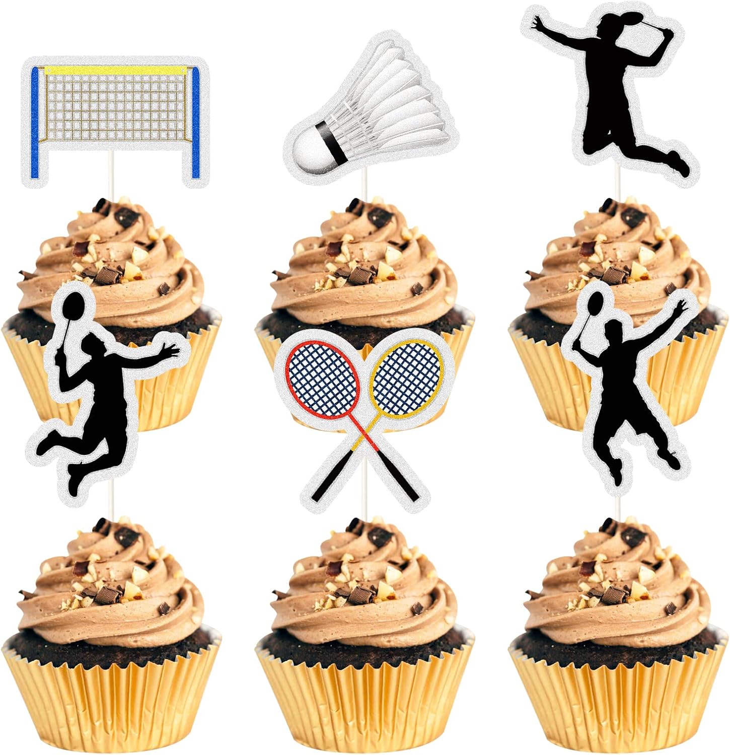 18 Pcs Badminton Theme Cupcake Toppers badminton Lovers Party Supplies Sparkle Glitter Cake Decor,Sports Party Decorations- Birthday Cupcake Toppers