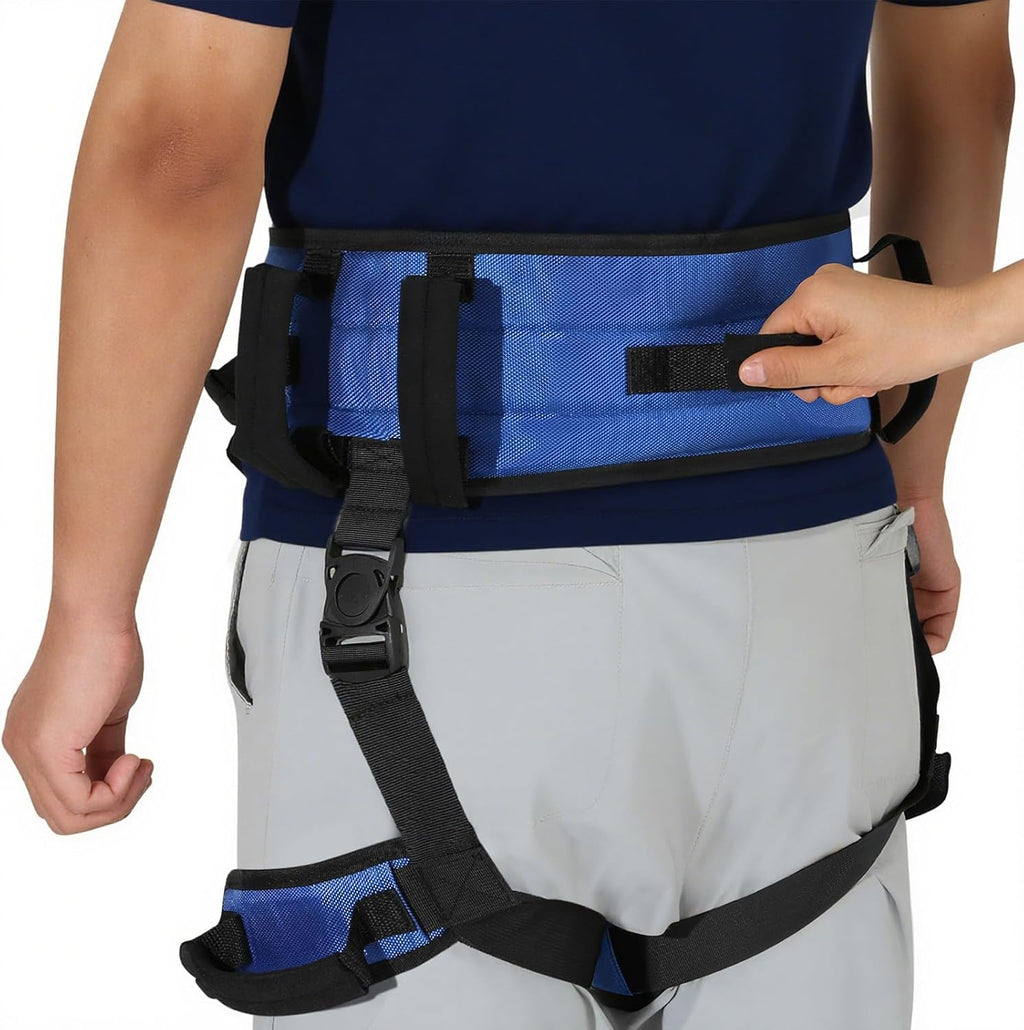 Rhino Valley Gait Belt with Leg Straps, Transfer Belts with 7 Handles, Gate Belts Medical for Elderly, Lifting Belt for Bariatric, Handicap, Physical Therapy Equipment, Blue & Black